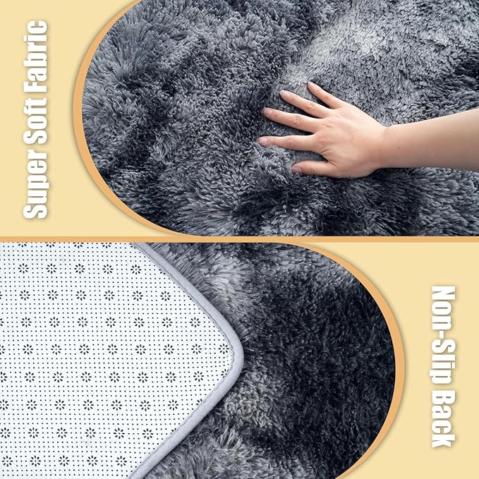 Ultra Soft Fluffy Area Rugs for Bedroom Living Room 10x14, Nursery Rug, Non-Slip Carpet for Kids Dorms Decor, Shaggy Bedside Rug, Tie-dye Black