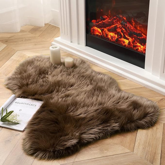 Ashler Faux Fur Rug, Fluffy Shaggy Area Rug Ultra Soft 2.3 x 3.3 Feet Sheepskin Fur Rug, Dark Coffee Fuzzy Rug Machine Washable Shag Rug, Nursery Decor Throw Rugs for Bedroom, Kids Room, Living Room
