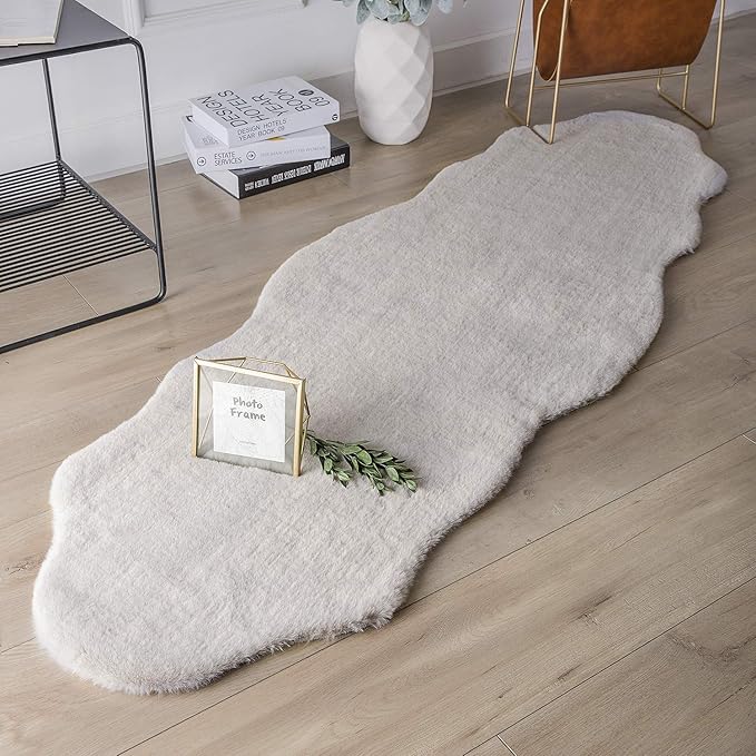 Ashler HOME DECO Ultra Soft Faux Rabbit Fur Chair Couch Cover Area Rug for Bedroom Floor Sofa Living Room Grey 2 x 6 Feet
