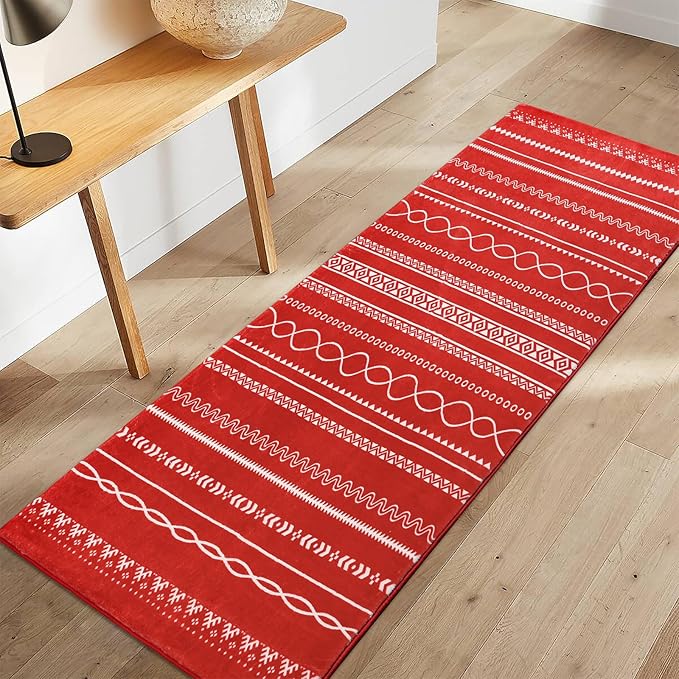 Softlife 2x6 Runner Rug for Hallway Washable Boho Kitchen Rugs Red Bedroom Rug Non-Slip Entryway Rugs Moroccan Neutral Farmhouse Indoor Floor Carpet for Living Room Nursery Kids Bedside Home Decor