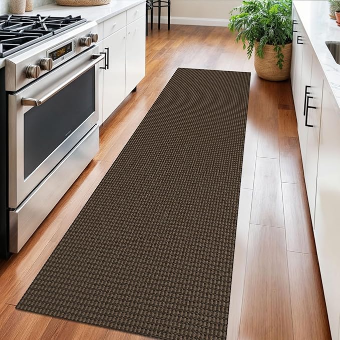 Braided Runner Rug 2x6 Ft Washable Runners for Hallways Non Slip Rubber Backed Kitchen Runners Cotton Entryway Runner Indoor, Woven Floor Carpet for Hall Kitchen Bedroom, Brown