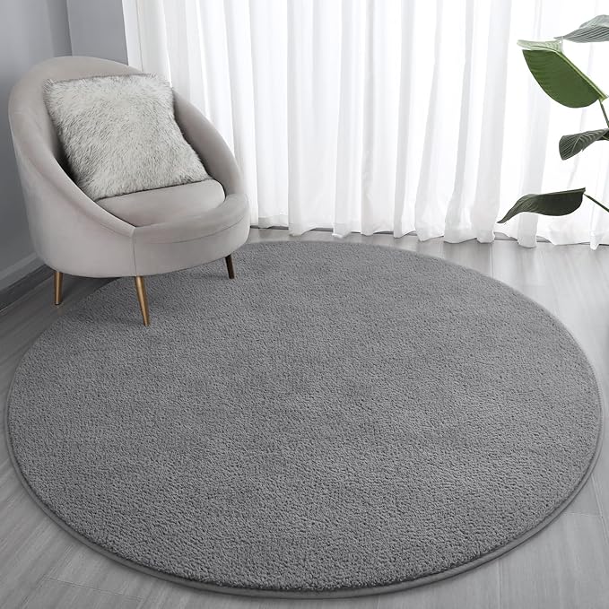 Lascpt Round Rug for Bedroom 5x5, Grey Circle Rug for Living Room Super Soft Thicken Memory Foam Circular Rug, Non-Slip Indoor Area Rug for Modern Home Decor, Round Carpet for Nursery Kid's Room