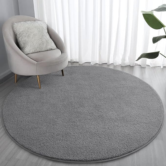Lascpt Round Rug for Bedroom 5x5, Grey Circle Rug for Living Room Super Soft Thicken Memory Foam Circular Rug, Non-Slip Indoor Area Rug for Modern Home Decor, Round Carpet for Nursery Kid's Room