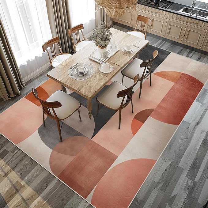 5x7 Area Rugs for Living Room Machine Washable Geometric Boho Rug Non Slip Printed Mid Century Rug Carpet Friendly Modern Rug for Bathroom Bedroom Dining Room Office