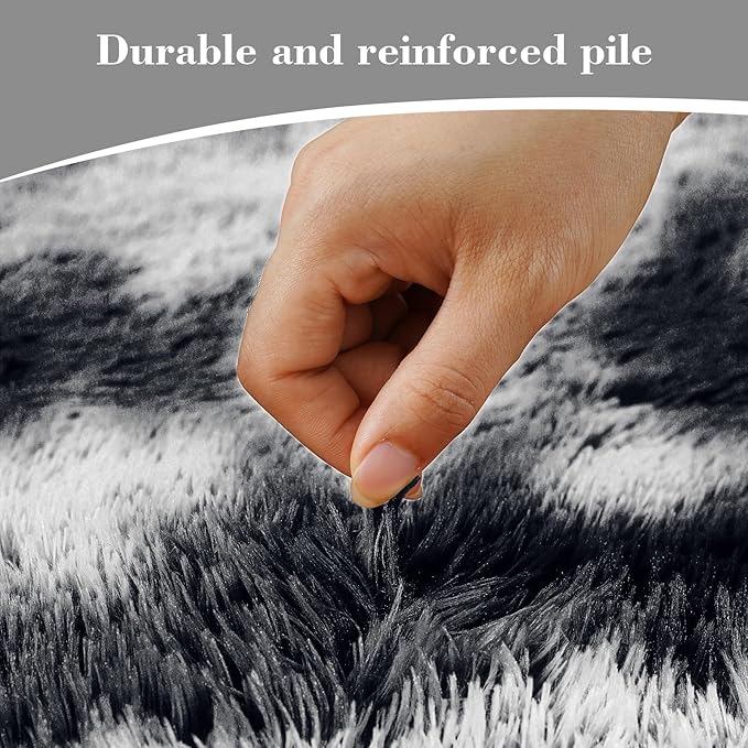 Fluffy Rug Shaggy Area Rug, Mottling Black 6x9 Area Rugs for Living Room, Large Shag Area Rugs for Bedroom Kids Room Home Decor, Upgrade Anti-Skid Rectangular Fuzzy Rugs