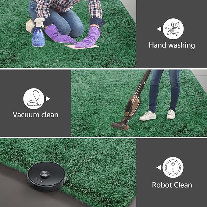 Shag Area Rugs for Bedroom Living Room,5X8 Ultra Soft Fluffy Area Rugs for Dorm,Indoor Carpet Nursery Rugs for Kids Girls Room Home Decor, Dark Green