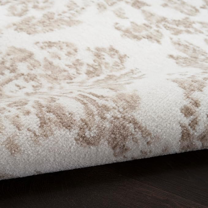 Nourison Jubilant Damask Ivory Beige 2'3" x 7'3" Area Rug, Easy Clean, Non Shedding, Bed Room, Living Room, Dining Room, Kitchen (2x7)