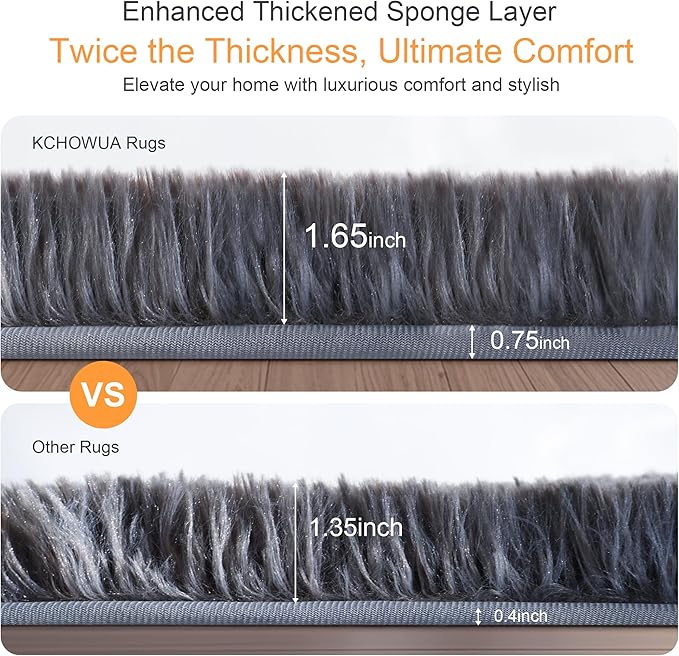 Thick Area Rug Grey Fluffy Shag 3x5 for Bedroom, Ultra Soft Plush Fuzzy Washable Throw Carpet, Modern Non Slip Cozy Furry Shaggy Rug for Living Room Kids Baby Nursery College Dorm