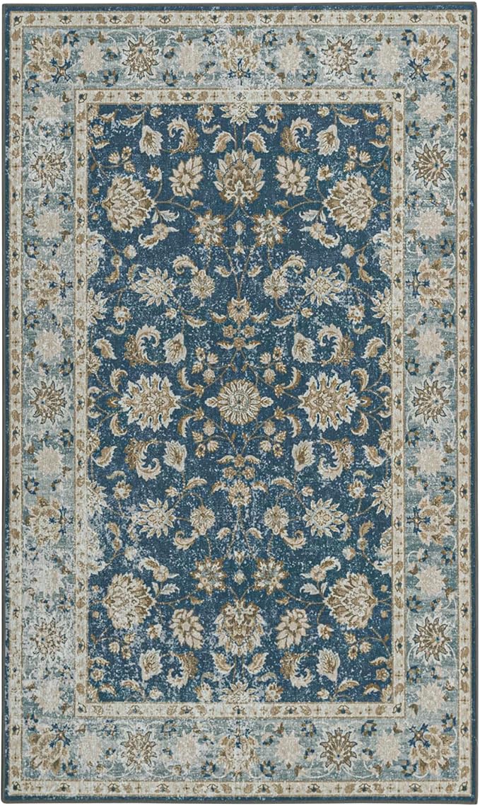 ILANGO Non Slip Runner Rugs for Hallway, 3'x5' Distressed Boho Kitchen Runner Rugs Washable Easy to Clean, Carpet Floor Mat for Indoor Entryway Bedroom Laundry Room(Sapphire)