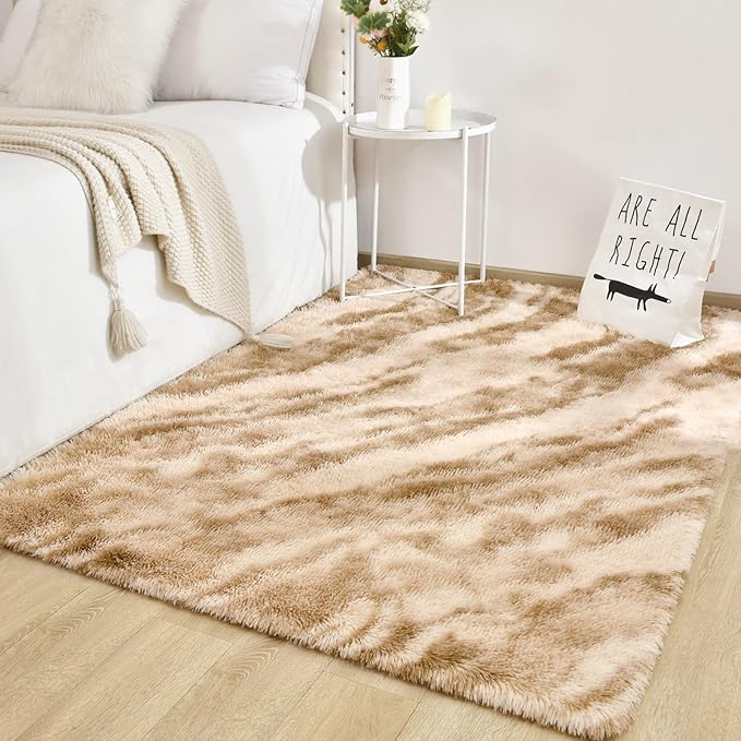 TWINNIS Super Soft Shaggy Rugs Fluffy Carpets, 4x5.9 Feet, Indoor Modern Plush Area Rugs for Living Room Bedroom Kids Room Nursery Home Decor, Upgrade Anti-Skid Rectangular Fuzzy Rug, Beige Brown