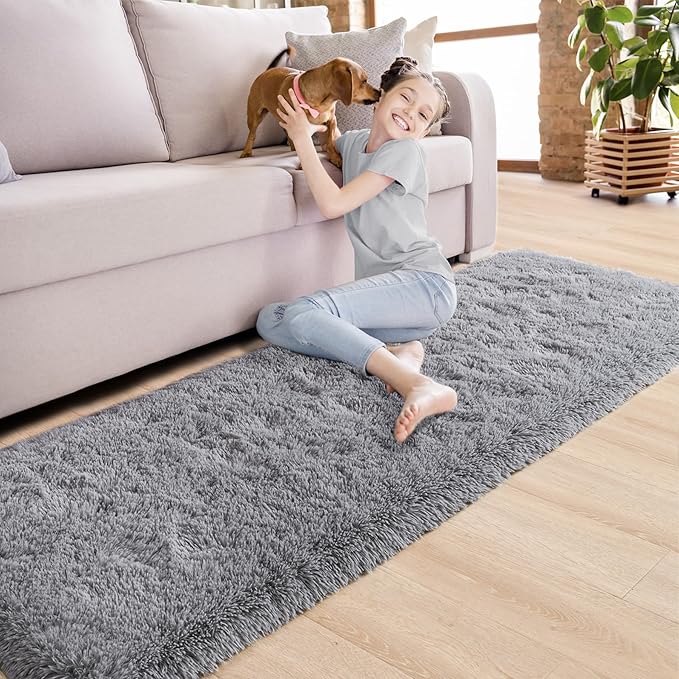 Noahas Grey Runner Rug for Hallway,2'x6' Long Area Rugs for Bedroom Living Room,Non Slip Thick Shag Floor Carpet for Entryway Kitchen Dorm Nursery Bedside Kids Room
