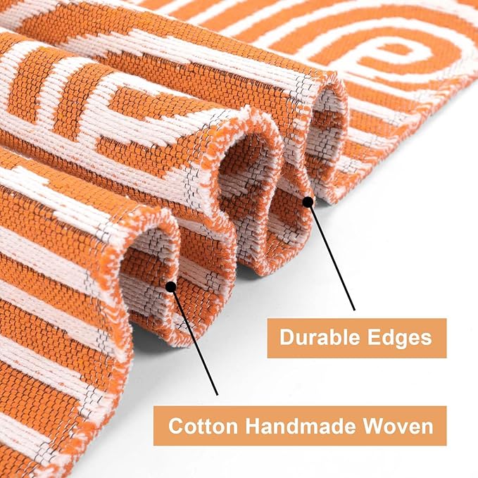 Tiffasea Indoor Door Mat 2'x3', Front Door Mats Machine Washable Small Area Rug Entryway Rug, Cotton Woven Indoor Outdoor Rugs Reversible Floor Mats for Bedroom/Bathroom/Kitchen (Orange&White)