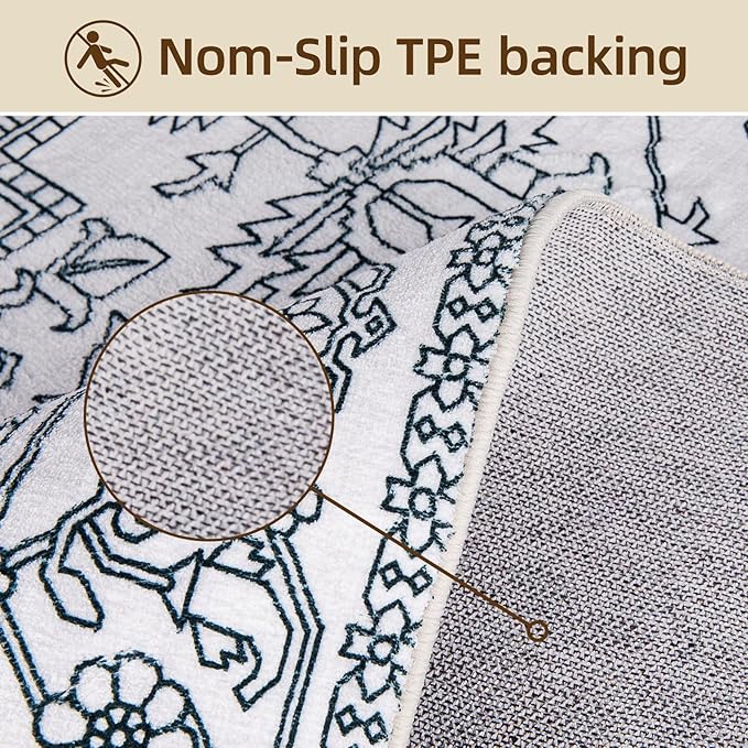 Washable Area Rug 4x6 Non-Slip Boho Rugs for Living Room Indoor Carpet for Front Porch, Kitchen, Laundry Room, Black and White