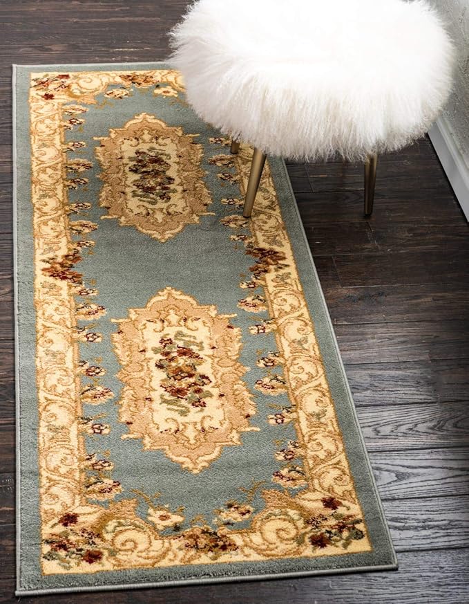 Unique Loom Versailles Collection Traditional Classic Floral Motif Area Rug (2' 2 x 6' 0 Runner, Slate Blue/ Ivory)