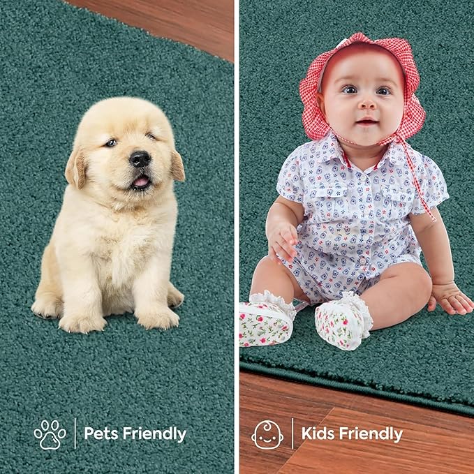 Solid Color Area Rugs Teal - 3' Pentagon, Indoor, Stain & Fade Resistant, Perfect for Living Room, Bedroom, Dining Room, Entryway, Doorway, Pet & Kids Friendly Rug, Wedding, Made in USA