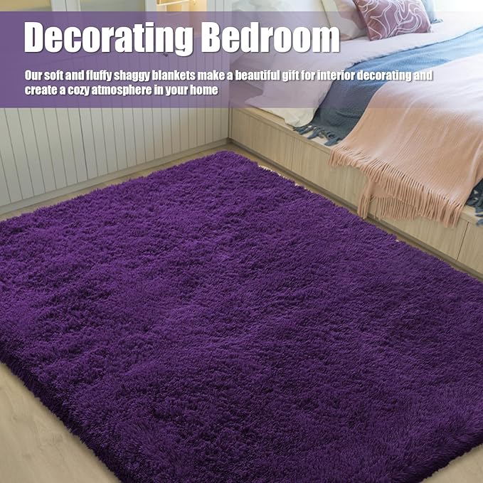 6x9 Fluffy Area Rug for Living Room,Shag Area Rugs for Bedroom,Purple Soft Fuzzy Rug Non-Shedding Indoor Plush Carpet for Kids Bedroom Nursery Dorm Home Decor