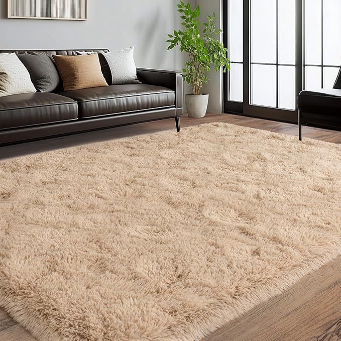 5x7 Shaggy Rugs for Living Room, Beige Fluffy Area Rug for Bedroom, Soft Plush Shag Carpet for Kids Room, Indoor Non-Slip Fuzzy Rug