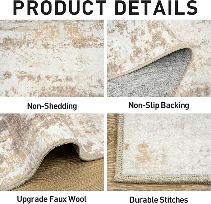 10x14 Area Rugs Washable Rug: Modern Abstract Living Room Rug Soft Anti-Skid Thin Carpet Indoor Floor Non-Shedding Carpets for Bedroom Dining Room Farmhouse Nursery Home Office Beige Grey