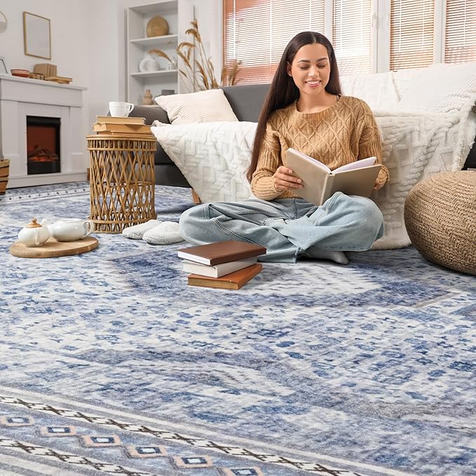 Maxsoft 6x9 Area Rug,Vintage Machine Washable Rugs for Living Room, Soft Non-Slip Low Pile Rug, Stain Resistant Rugs for Kitchen, Bedroom, Dining Room,Laundry Room,Nursery (Light Purple)
