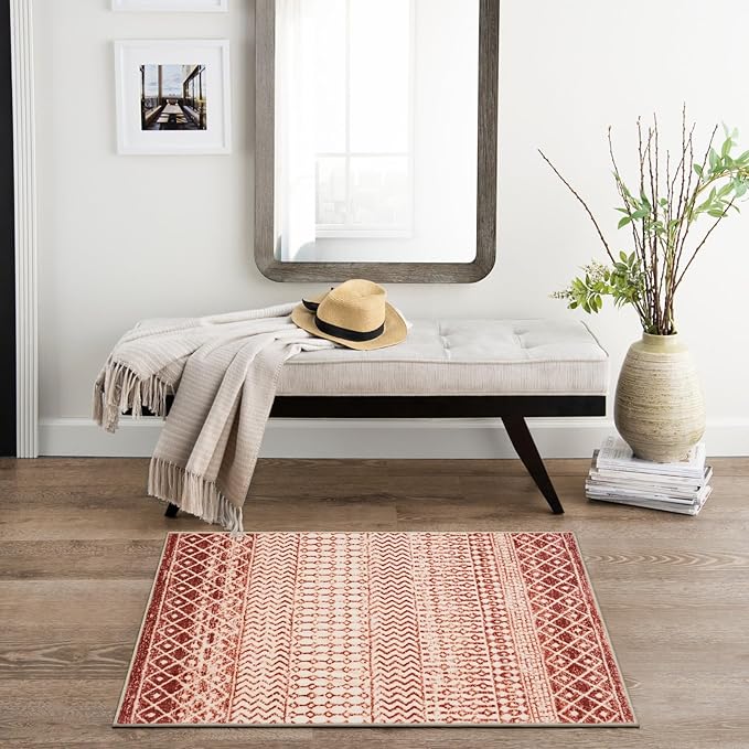 Moroccan Indoor Door Mats for Entryway, 2x3 Throw Rugs with Rubber Backing Washable, Soft Low-Pile Kitchen Rug Floor Carpet for Entrance Bedroom Bathroom Powder Room