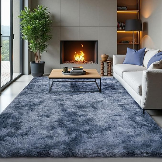 Zentavio Area Rugs for Living Room Large Rugs for Bedroom 6x9 Carpet Fluffy Fuzzy Soft Shag Aesthetic Plush High Pile Gray Throw Rug for Nursery Kids Room Dorm Tie-Dyed Blue Grey
