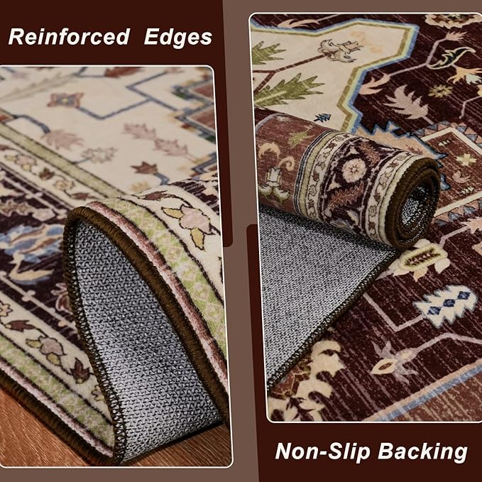 2x3 Mousse Brown Small Area Rug for Entryway, Soft Washable Rugs with Non-Slip Backing for Bedroom Kitchen, Vintage Throw Carpet Laundry Entry Front Door Decor