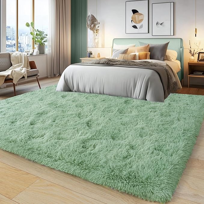 6x9 Fluffy Fuzzy Area Rug for Living Room Bedroom, Ultra Soft Large Living Room Rugs, Non Slip Thick Shag Rug for Dorm, Kids Girls Boys Rug for Home Decor Aesthetic, Sage Green