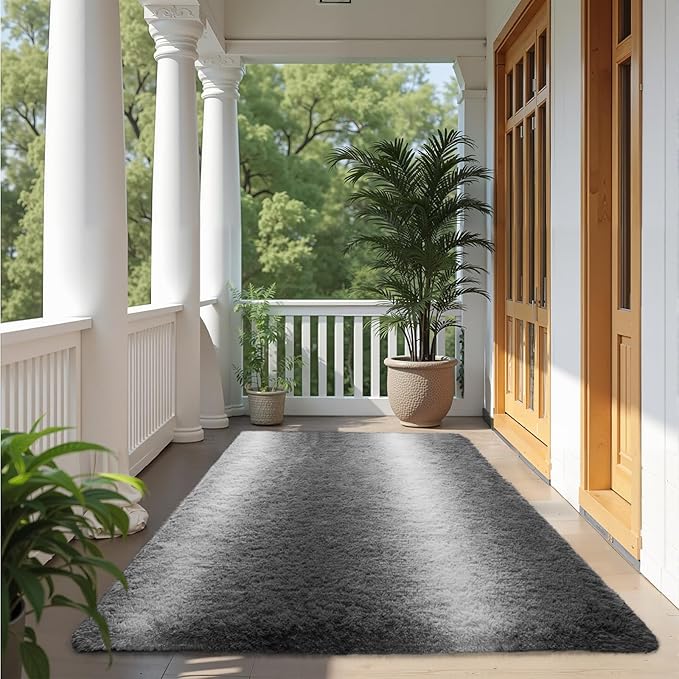Zentavio Area Rugs for Living Room Large Rugs for Bedroom 5x8 Carpet Fluffy Soft Shag Aesthetic Plush High Pile Gray Throw Rug for Nursery Kids Room Dorm Grey White