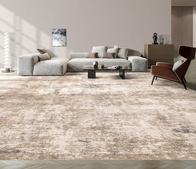Washable Rug 10x14 Area Rugs for Living Room: Modern Abstract Neutral Soft Rug for Bedroom Dining Room Under Kitchen Table Home Office Decor - Brown