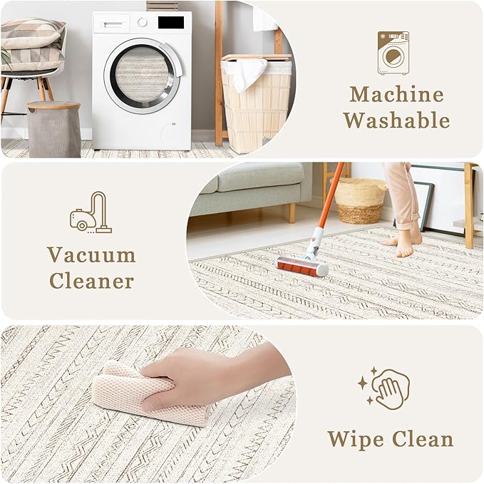 4x6 Area Rugs for Living Room, Soft Washable Boho Geometric Rug Moroccan Neutral Rug, Morden Farmhouse Stain Resistant Indoor Carpet for Bedroom Dining Room Playroom Office(4'x6',Brown)