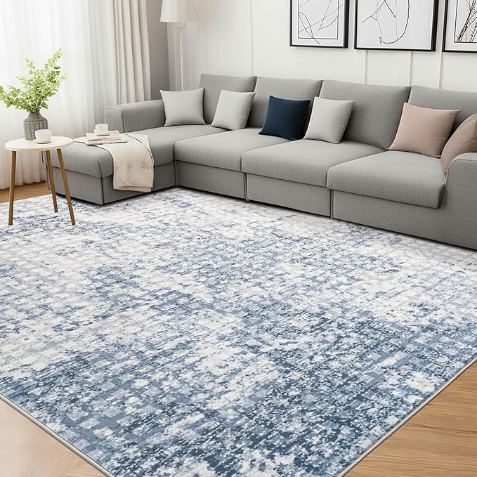 Washable Area Rugs 8x10 for Living Room Abstract Rugs Non Slip Lightweight Carpets for Bedroom Dining Kitchen Home Decor Office Area Rugs (Blue)