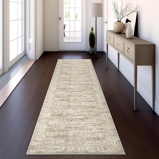 Runner Rug 2'x8' Washable Non-Slip Runner Rugs for Kitchen Bathroom Laundry Room Brown Vintage Floor Carpet Runners for Hallway Entryway