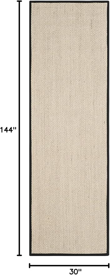 SAFAVIEH Natural Fiber Collection Runner Rug - 2'6" x 12', Marble & Black, Border Sisal Design, Easy Care, Ideal for High Traffic Areas in Living Room, Bedroom (NF143A)