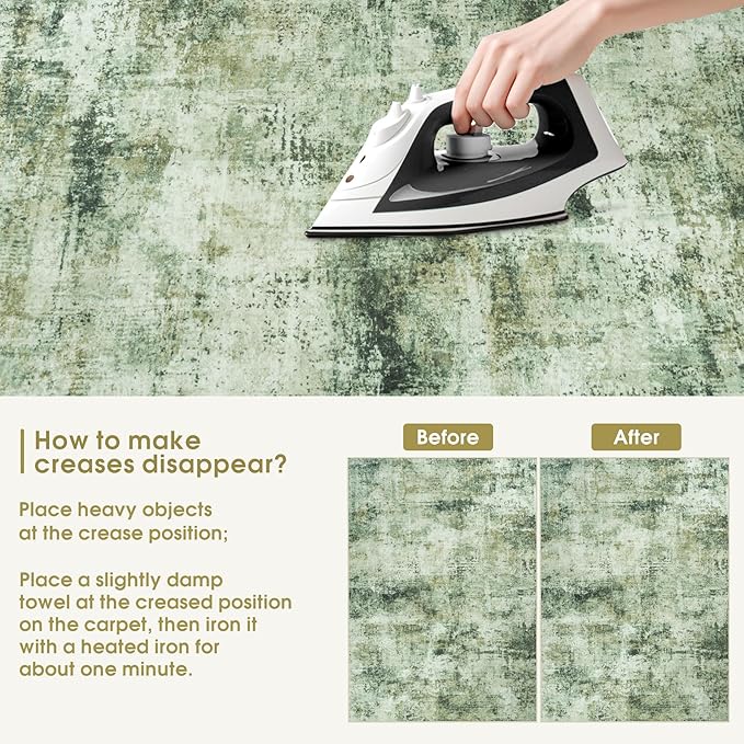 Washable Rug 6x9 Area Rugs: Soft Large Living Room Rug with Anti-Slip Backing Non-Shedding Stain-Resistant Modern Abstract Carpet for Bedroom Dining Room Nursery Home Office Green Brown