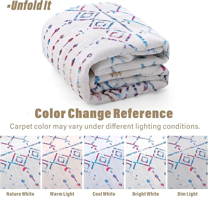 Carvapet Rugs for Living Room Bedroom, Colorful Boho Low Pile Large Carpet with Rubber Backing, Foldable, Non Slip Machine Washable (9 x 6 Feet Rectangular, Colorful Area Rug)
