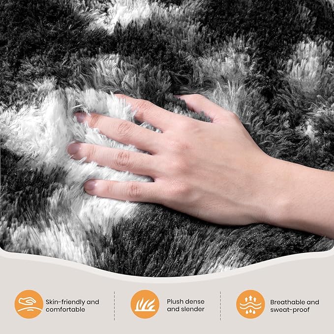 Zentavio Black and White Area Rugs for Living Room Large Rugs for Bedroom 8x10 Soft Carpet Fluffy Furry Shag Aesthetic Plush High Pile Gray Throw Rug for Nursery Kids Room Dorm Tie-Dyed