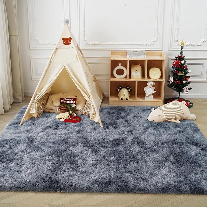 Fluffy Rug Shaggy Area Rug, Mottling Dark Gray 6x9 Area Rugs for Living Room, Large Shag Area Rugs for Bedroom Kids Room Home Decor, Upgrade Anti-Skid Rectangular Fuzzy Rugs