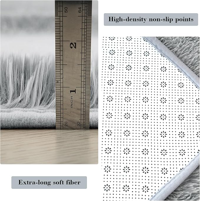 Fluffy Rug Shaggy Area Rug, Gray 9x12 Area Rugs for Living Room, Large Shag Area Rugs for Bedroom Kids Room Home Decor, Upgrade Anti-Skid Rectangular Fuzzy Rugs