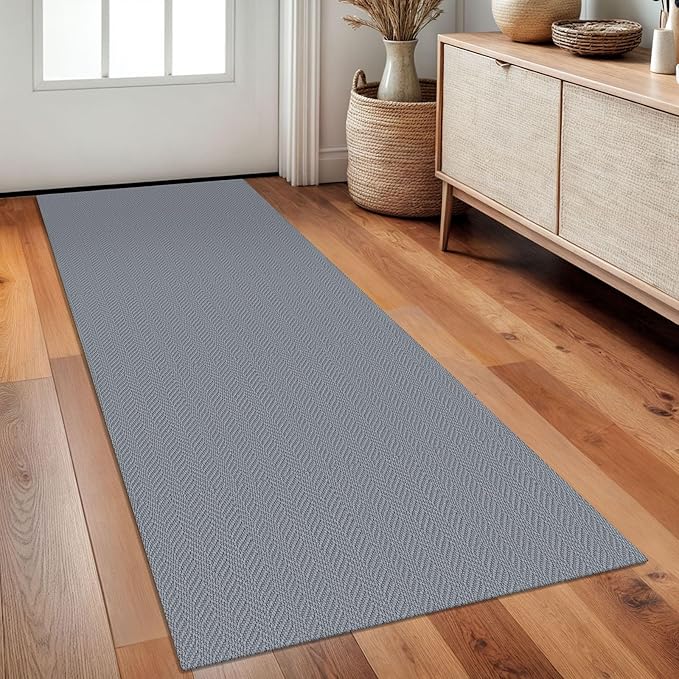 Braided Runner Rug 2x5 Ft Washable Runners for Hallways Kitchen Runner Rug with Rubber Backing Cotton Entryway Runner Indoor, Woven Floor Carpet for Hall Kitchen Bedroom, Light Gray