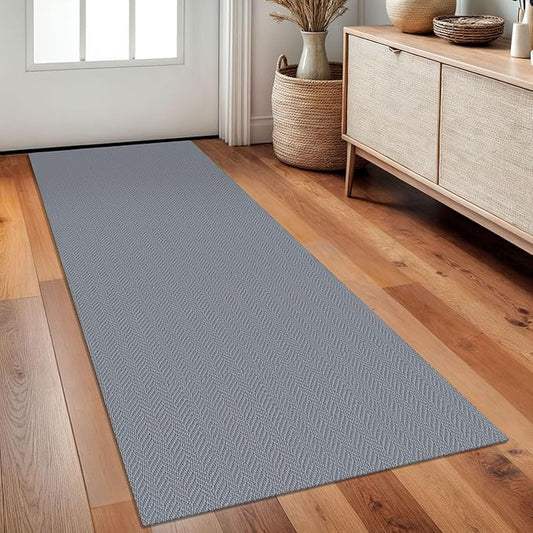 Braided Runner Rug 2x5 Ft Washable Runners for Hallways Kitchen Runner Rug with Rubber Backing Cotton Entryway Runner Indoor, Woven Floor Carpet for Hall Kitchen Bedroom, Light Gray