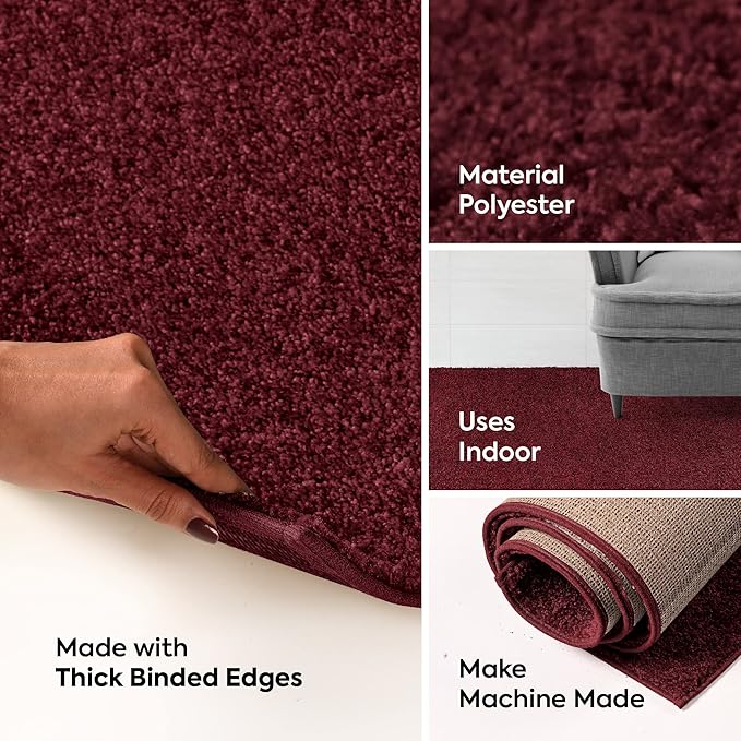 Furnish my Place Modern Indoor/Outdoor Commercial Solid Color Rug - Burgundy, 2' x 36' Oval, Pet and Kids Friendly Rug. Made in USA, Area Rugs Great for Kids, Pets, Event, Wedding