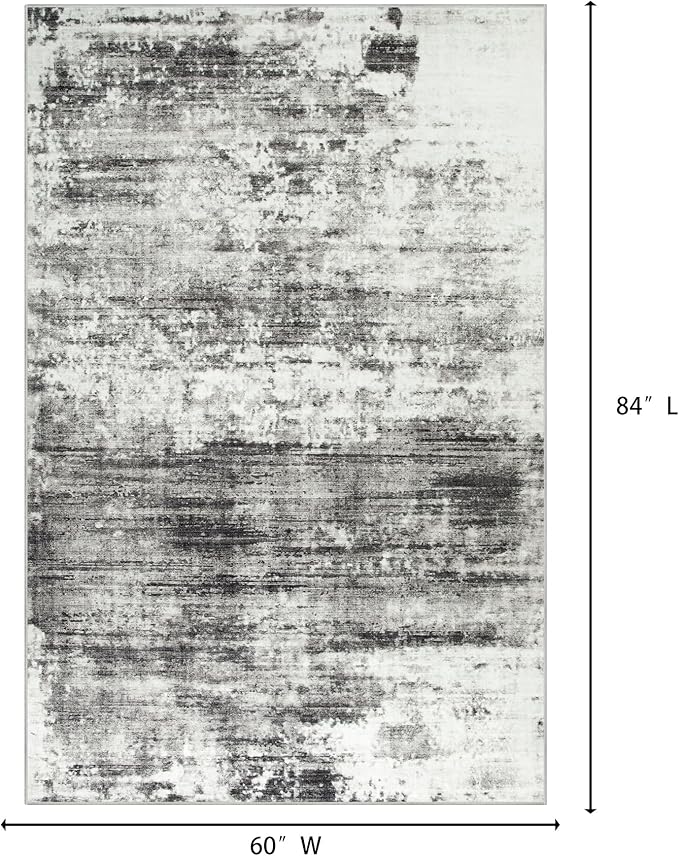 5x7 Area Rugs Washable Rug: Modern Abstract Living Room Rug Soft Anti-Skid Thin Carpet Indoor Floor Non-Shedding Carpets for Bedroom Dining Room Farmhouse Nursery Home Office - Black Grey