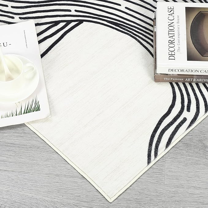 Washable Rug 5x7 Modern Abstract Area Rugs for Living Room Non Slip Backing Indoor Carpet Soft Faux Wool Bedroom Rug Low Pile Non-Shedding Rug for Dining Room Nursery Office Cream