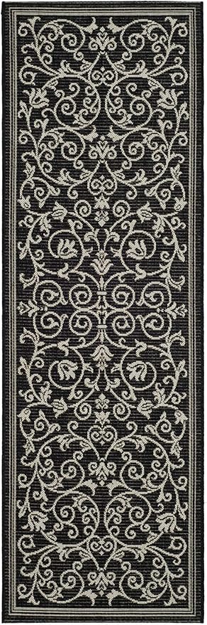 SAFAVIEH Courtyard Collection 2'3" x 6'7" Black / Sand CY2098 Scroll Indoor/ Outdoor Waterproof Easy Cleaning Patio Backyard Mudroom Runner Rug