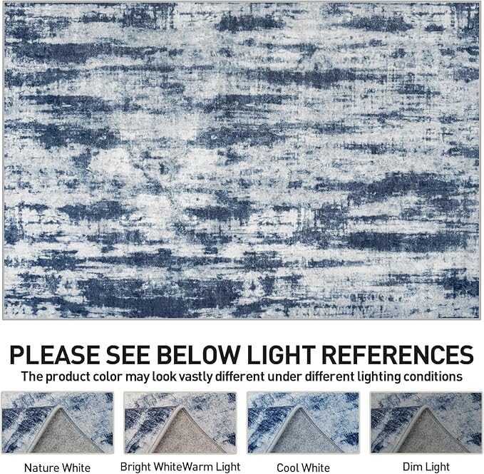 10x14 Area Rugs Washable Rug: Modern Abstract Living Room Rug Soft Anti-Skid Thin Carpet Indoor Floor Non-Shedding Carpets for Bedroom Dining Room Farmhouse Nursery Home Office Blue Grey