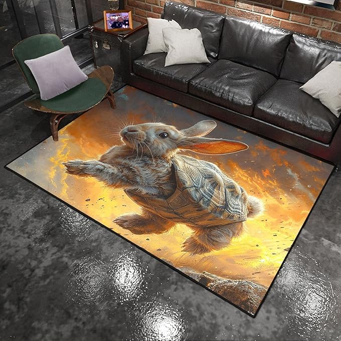 Rabbit Rug for Room - Rabbit Tortoise Shell Rug for Kids Girls Boys Lovely Animal Theme Carpet Rugs, 47" L x 31" W
