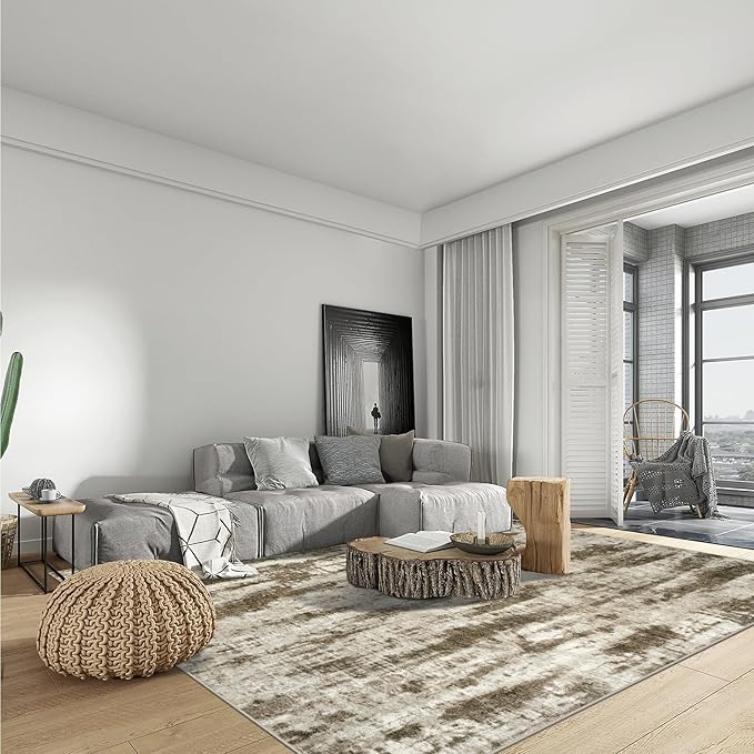 4x6 Area Rugs Washable Rug: Modern Abstract Living Room Rug Soft Anti-Skid Thin Carpet Indoor Floor Non-Shedding Carpets for Bedroom Dining Room Farmhouse Nursery Home Office - Brown