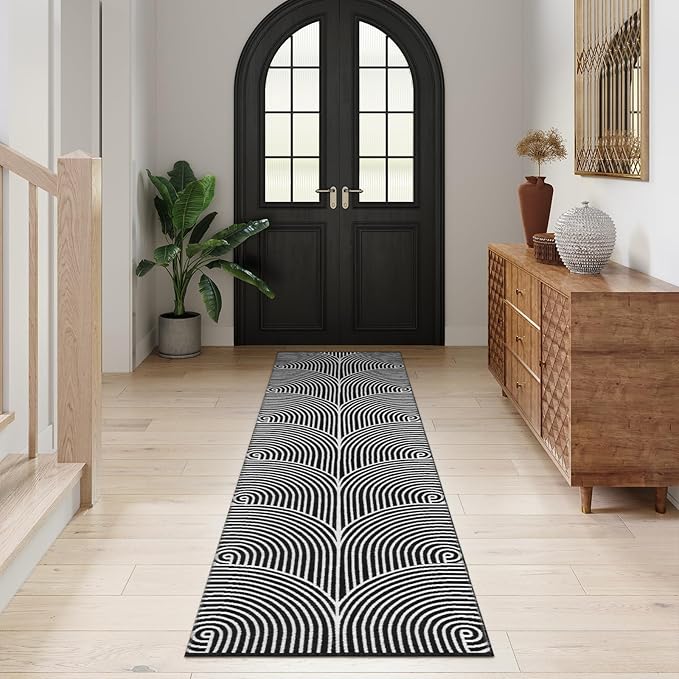 Tiffasea Long Hallway Runner Rug 2.6'x10' Washable Rugs Modern Reversible Black Kitchen Runner Cotton Hand-Woven Indoor Entryway Rug Carpet Runners for Bathroom Bedroom Laundry Room