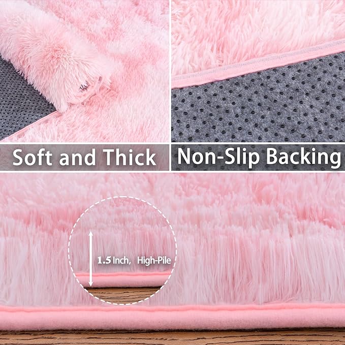 Large Rugs 8x10 Area Rugs for Living Room,Plush Fluffy Carpets for Boy and Girls Room, Modern Soft Shag Rug for Bedroom, Non Slip, Indoor Carpet for Kids Dorms Home Office Decor, Pink