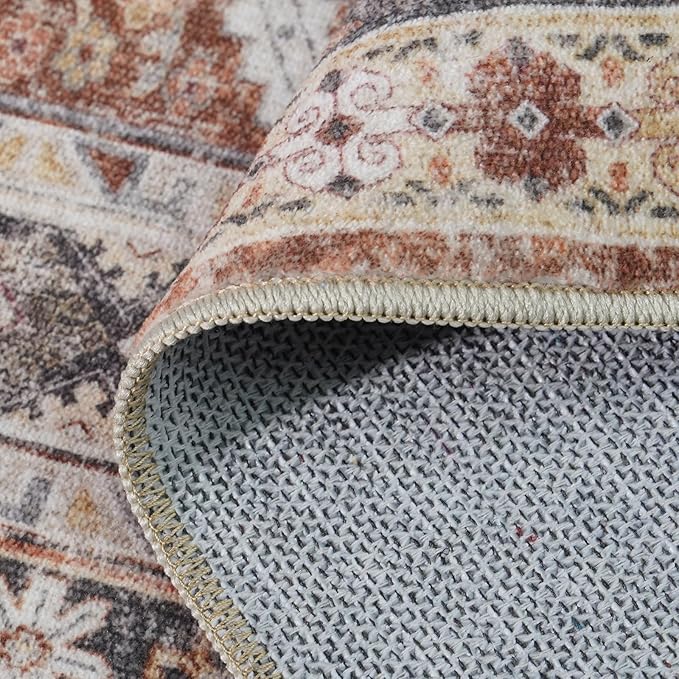 2x6 Runner Rug Kitchen Washable: Oriental Indoor Hallway Runners with Non Slip Backing Floor Mat for Entryway Door Low Pile Thin Carpet for Bedroom Bathroom Living Room Bedside Brick